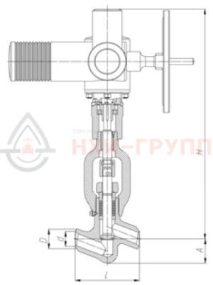 Запорный клапан (вентиль) под приварку с электроприводом (AUMA SA10.2-F10-380/50/3-22) 998-20-ЭД DN 20 PN 37,3 МПа Т280 °С, корпус ст. 20
