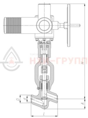 Запорный клапан (вентиль) под приварку с электроприводом (AUMA SA14.6-F14-380/50/3-22) 1053-50-ЭД DN 50 PN 13,7 МПа Т560 °С, корпус ст. 12Х1МФ