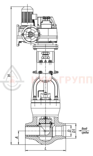 Клапан разгруженный дисковый под приварку с электроприводом (МЭОФ-1600/25-0,25У-96К) 21с-225-3-Э-02 DN 225 PN 9,8 Т540 °С, корпус ст. 15Х1М1Ф