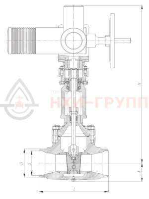 Запорная задвижка под приварку с электроприводом (AUMA SA14.2-F14-380/50/3-22) 2с-33-1ЭД DN 80 PN 6,3 МПа Т425 °С, корпус ст. 25Л