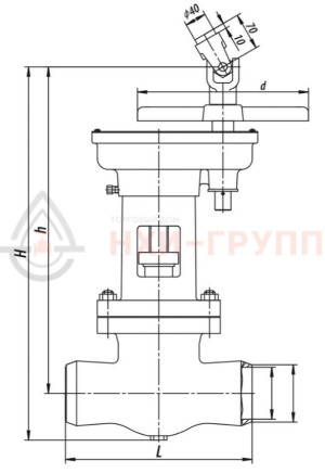 Запорная задвижка под приварку с цилиндрическим редуктором 1016-250-ЦЗ DN 250 PN 10 МПа Т450 °С, корпус ст. 15ГС