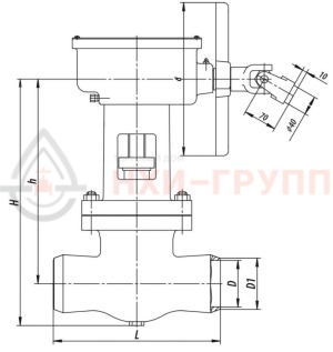 Запорная задвижка под приварку с коническим редуктором 1016-250-КЗ DN 250 PN 10 МПа Т450 °С, корпус ст. 15ГС