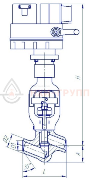 Запорный клапан (вентиль) под приварку с электроприводом (ЭП-З-100-24-А2-05-В-У1) 1с-12-1ЭН DN 10 PN 25,0 МПа Т350 °С, корпус ст. 20