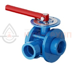 Шаровой кран разборный трехходовой полнопроходной муфтовый ручной КШ-Р.ТХ.ПП.М.Р.НХИ.025.100.02.ХЛ1 DN 25 PN 10 МПа, корпус ст. 09Г2С, класс герметичности «А» по ГОСТ 9544-2015