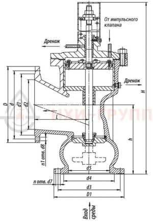Предохранительный клапан фланцевый 7с-6-1 DN 150 PN 4,0 МПа Т450 °С, корпус ст. 25Л