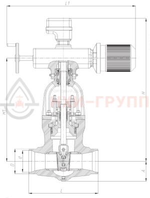 Запорная задвижка под приварку с электроприводом (792-Э-0а) 1120-100-Э-01 DN 100 PN 23,5 МПа Т250 °С, корпус ст. 20