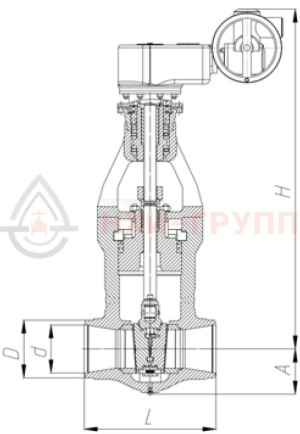 Запорная задвижка под приварку с электроприводом (AUMA SA16.2-F16-380/50/3-22) 1120-100-ЭД DN 100 PN 37,3 МПа Т280 °С, корпус ст. 20
