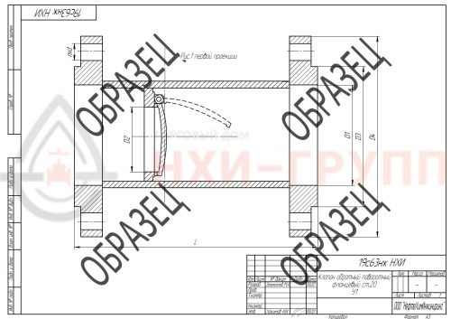 Клапан обратный поворотный фланцевый 19с63нж DN 250 PN 6,3 МПа У1, корпус ст. 20