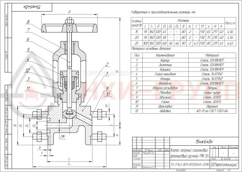 Клапан запорный сальниковый фланцевый ручной 15нж64бк DN 25 PN 1,6 МПа У1, корпус ст. 12Х18Н10Т, класс герметичности «В» по ГОСТ 9544-2015