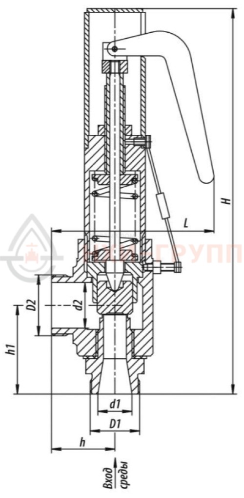 Клапан предохранительный цапковый 17с-1-3 DN 40 PN 1,0 МПа Т250 °С, корпус ст. 20