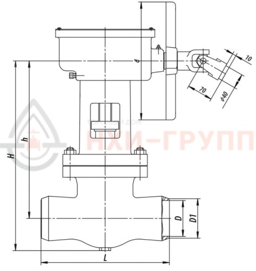 Задвижка запорная под приварку с коническим редуктором 1016-250-КЗ DN 250 PN 10,0 МПа Т450 °С, корпус ст. 15ГС
