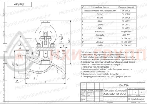 Клапан запорный сальниковый фланцевый под электропривод 15лс918п DN 32 PN 2,5 МПа ХЛ1, корпус ст. 09Г2С, класс герметичности «А» по ГОСТ 9544-2015