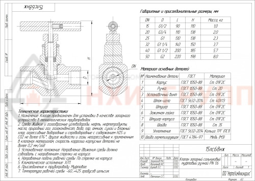 Клапан запорный сальниковый муфтовый ручной 15лс68нж DN 25 PN 1,6 МПа ХЛ1, корпус ст. 09Г2С, класс герметичности «А» по ГОСТ 9544-2015