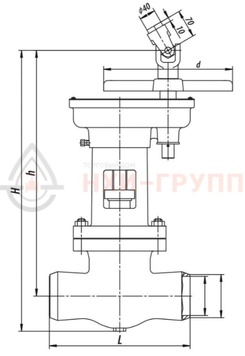 Задвижка запорная под приварку с цилиндрическим редуктором 1015-150-ЦЗ DN 150 PN 9,8 МПа Т540 °С, корпус ст. 15Х1М1Ф